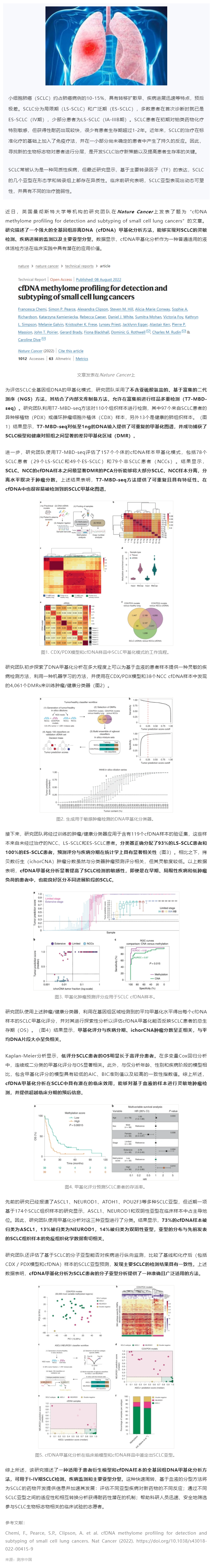 Nature 子刊 _ 全基因组 cfDNA 甲基化分析可实现小细胞肺癌的灵敏检测、预后监测及分子分型