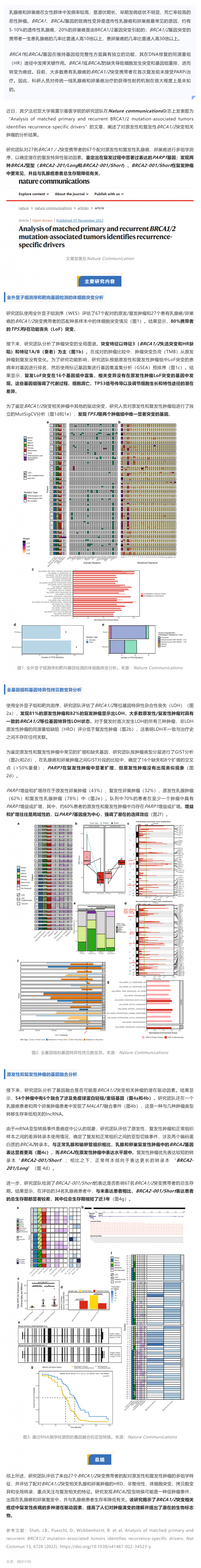 Nat Commun _ 乳腺癌和卵巢癌 BRCA1_2 基因突变多组学测序，揭示肿瘤复发的潜在驱动因素
