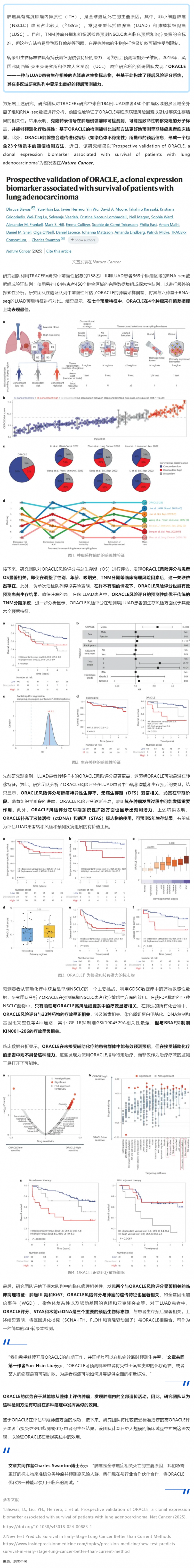 2025 年 01 月 23 日 Nat Cancer _ 超越传统检测方法！ORACLE 检测可以更好地预测早期肺癌患者的临床结果