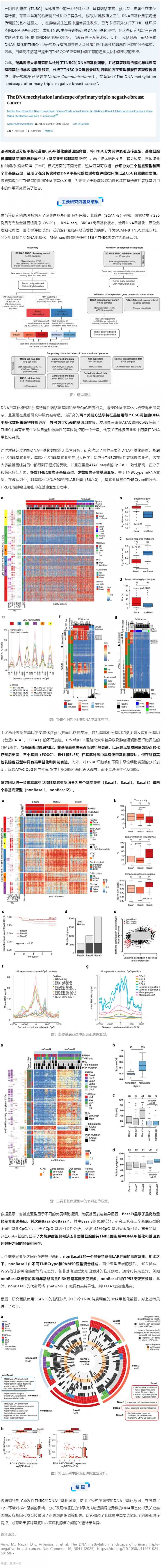 Nat Commun _ 瑞典科学家绘制“乳腺癌之王”DNA 甲基化图谱，揭示两种表观遗传亚型